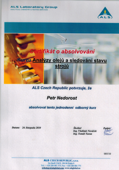 Certifikt analza olej